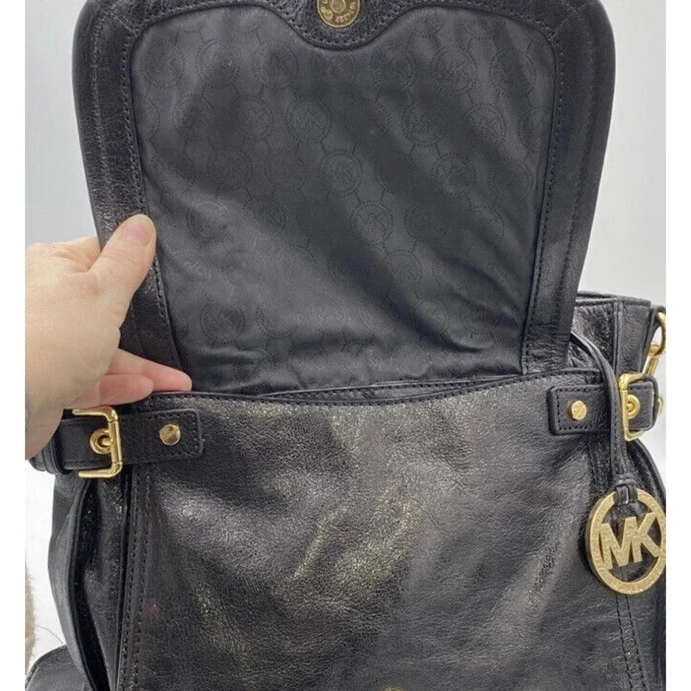 MICHAEL KORS Naomi Large Satchel Black Luxury Leather Zippers Handbag Purse‎ Bag